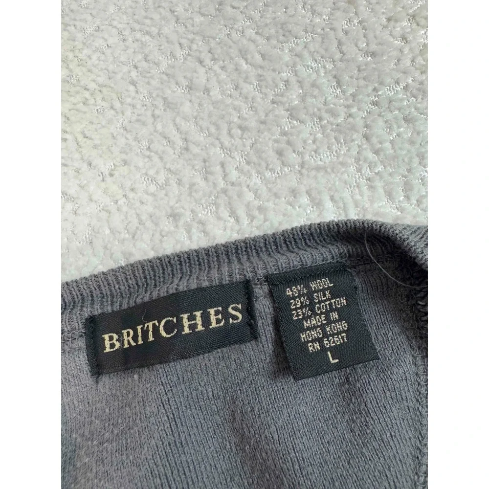 Britches Mens Wool Blend Knit V-neck Long Sleeve Pullover Gray Sweater Large‎